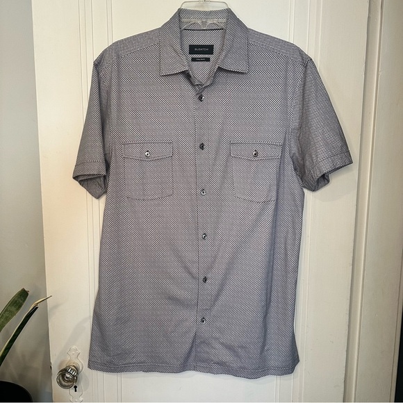 BUGATCHI performance Tech 8-Way Stretch Short Sleeve Button Front Shirt Size L - Picture 1 of 12